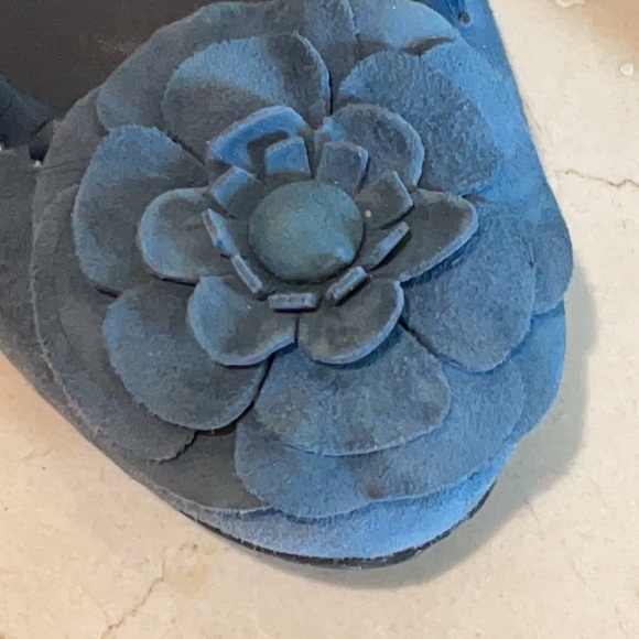 Peacock Blue Suede Flats with Suede Detail - Picture 3 of 3